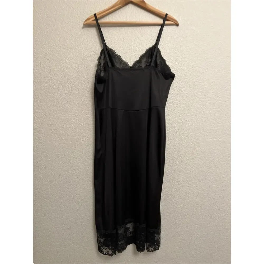 Vintage Lingerie Dress Slip Lace Sabrina Carpenter Black Quiet Luxury USA 36 TT
